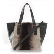 Rex Rabbit  Fur Tote Bag with Leather (Vicky)